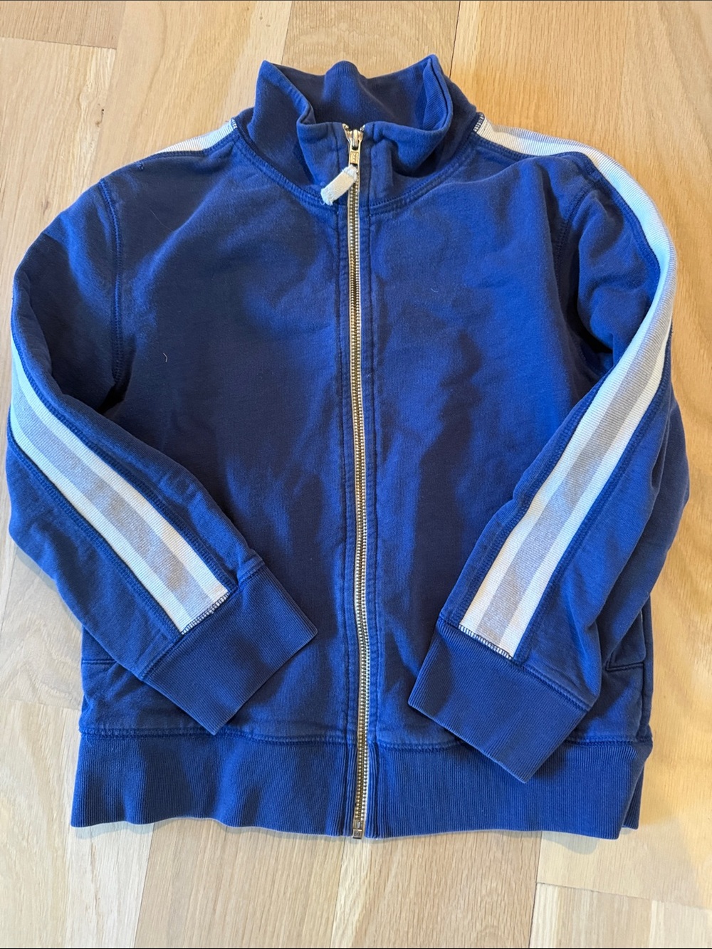 Mini Boden 7-8 Royal Blue Zip Jacket with White & Light Blue Sleeve Stripes